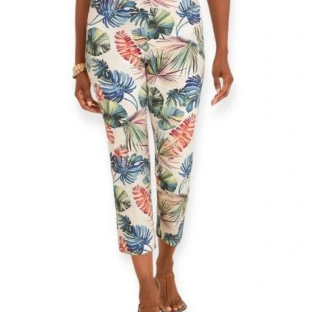 Chico's Secret Stretch Palm-Print Straight-Leg Crops Size 12 /2 $88 NWT